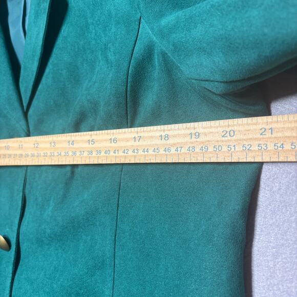 Studio Works Faux Suede Blazer Jacket 12 Emerald Green Gold Button Retro Chic - Picture 7 of 8